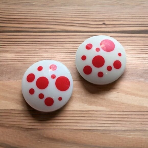Vintage‎ Avon Polka Dots Earrings Pierced Red And White Plastic 1987 - Picture 1 of 4